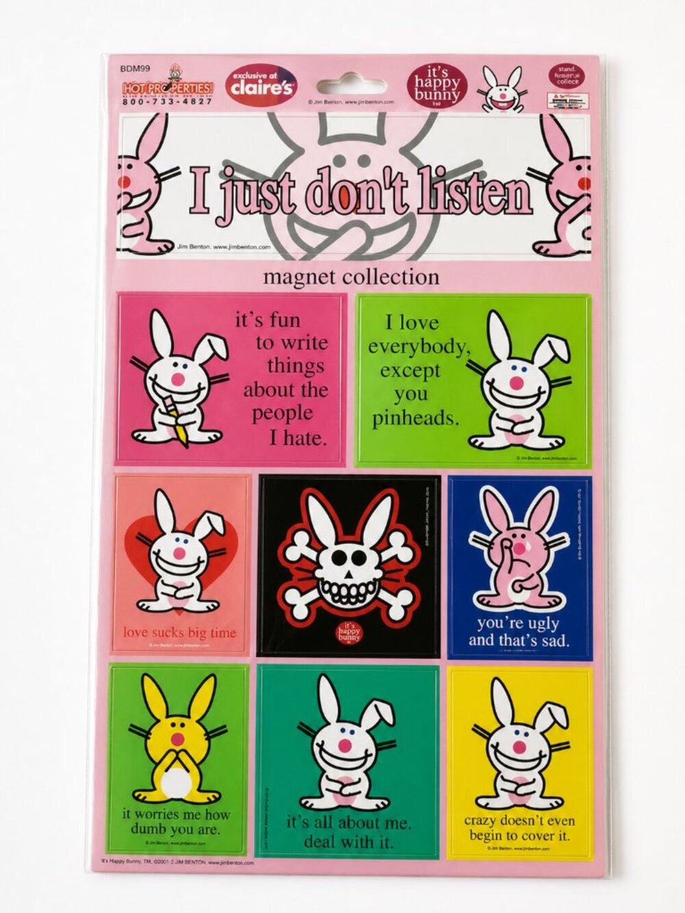 Happy Bunny Y2K Snarky Quote Magnet Set Claire’s NIP Collectible